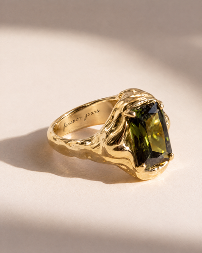 Melt Signet Ring in 18K gold vermeil with forever yours engraved inside the band, engraving preview