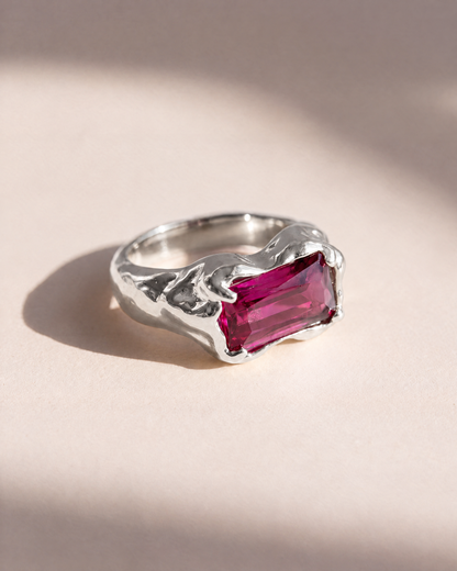 Wave Bar Ring in 925 sterling silver with a pink tourmaline bar