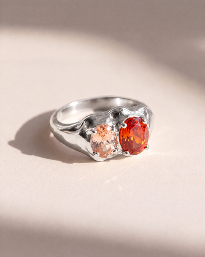 Ember Double Stone Ring in 925 sterling silver with orange and peach stones