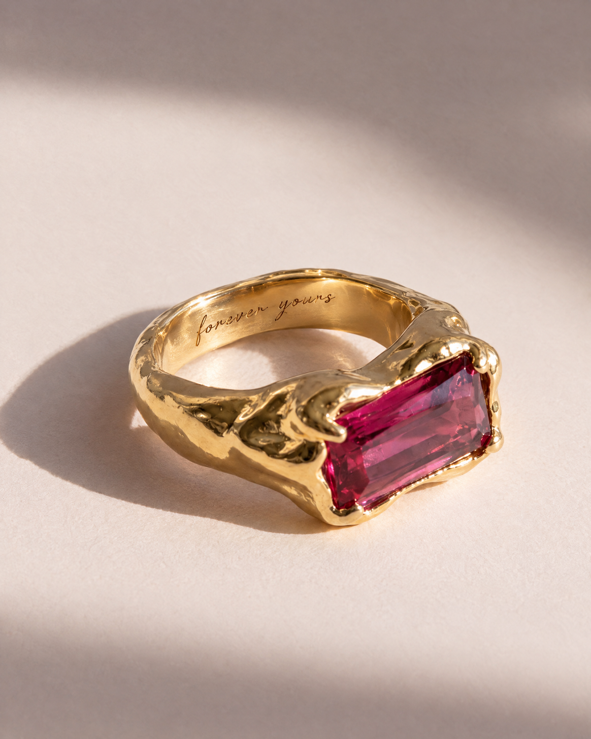 Wave Bar Ring in 18K gold vermeil with forever yours engraved inside the band, engraving preview