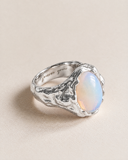 Drift Oval Ring in 925 sterling silver with forever yours engraved inside the band, engraving preview
