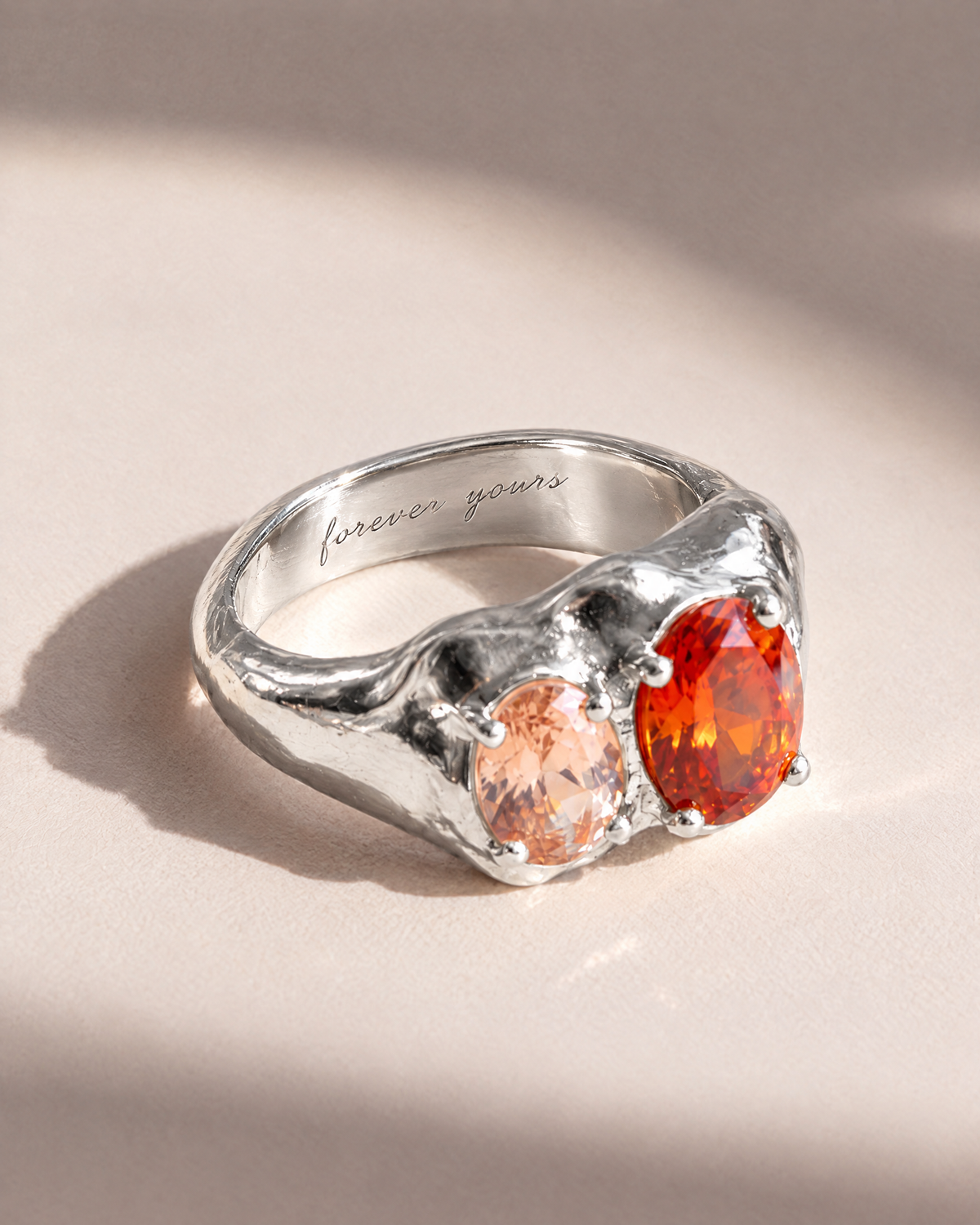 Ember Double Stone Ring in 925 sterling silver with forever yours engraved inside the band, engraving preview