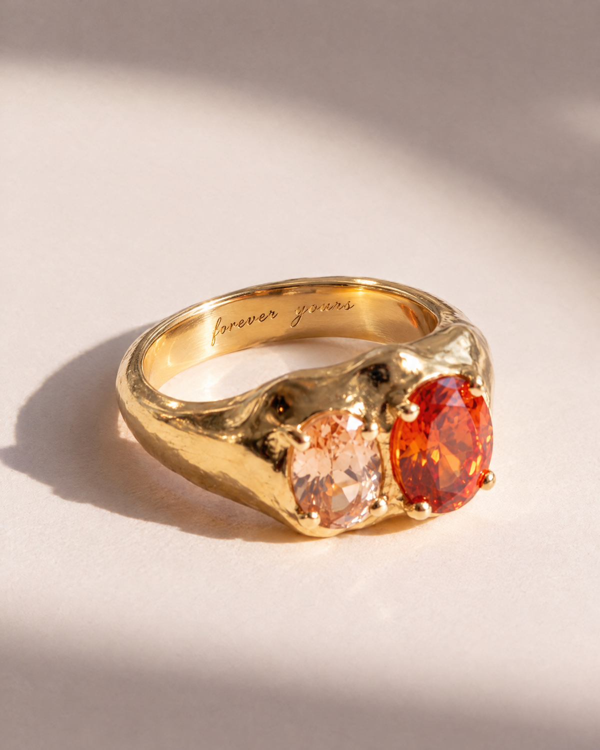 Ember Double Stone Ring in 18K gold vermeil with forever yours engraved inside the band, engraving preview