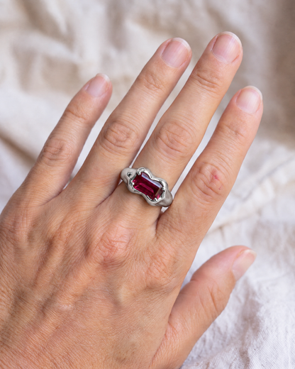 Wave Bar Ring in 925 sterling silver worn on the hand, shown true to size