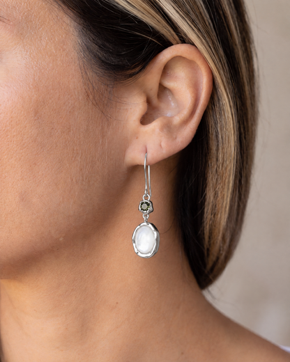 Shell Drop Earrings in 925 sterling silver worn, shown true to size