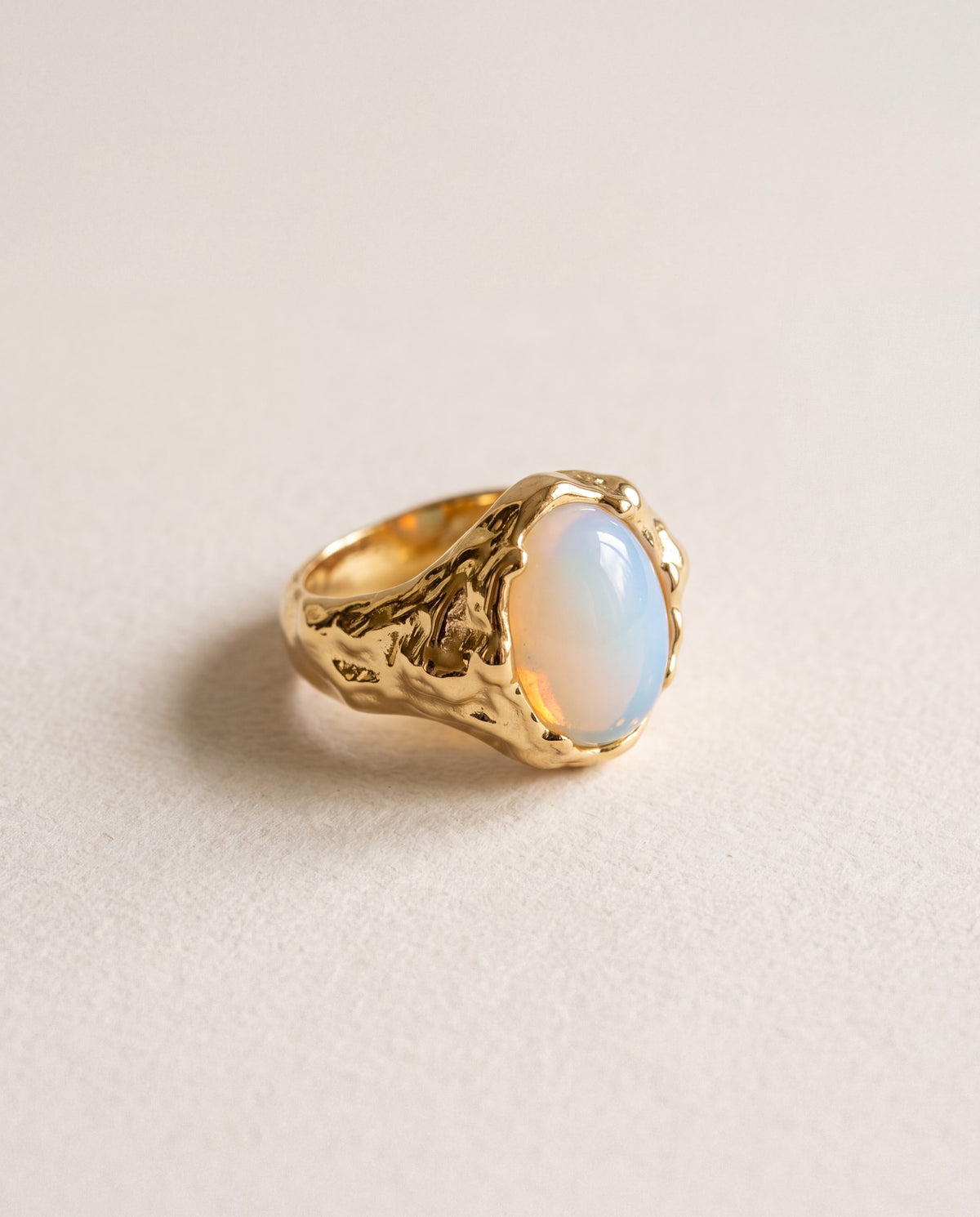 Drift Oval Ring in 18K gold vermeil with an oval rainbow moonstone