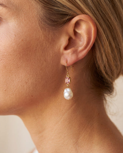 Drip Pearl Earrings worn, shown true to size