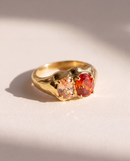 Ember Double Stone Ring in 18K gold vermeil with orange and peach stones