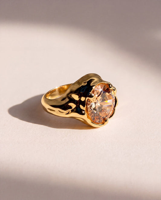 Solar Disc Ring in 18K gold vermeil with a round citrine